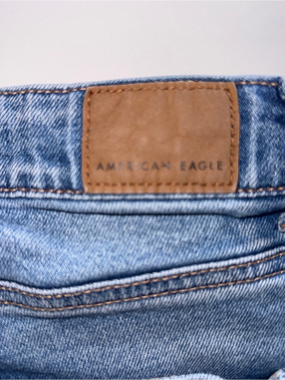 American Eagle Light Blue Denim Shorts with Brown Leather Patch SKU:001 - Picture 3 of 5